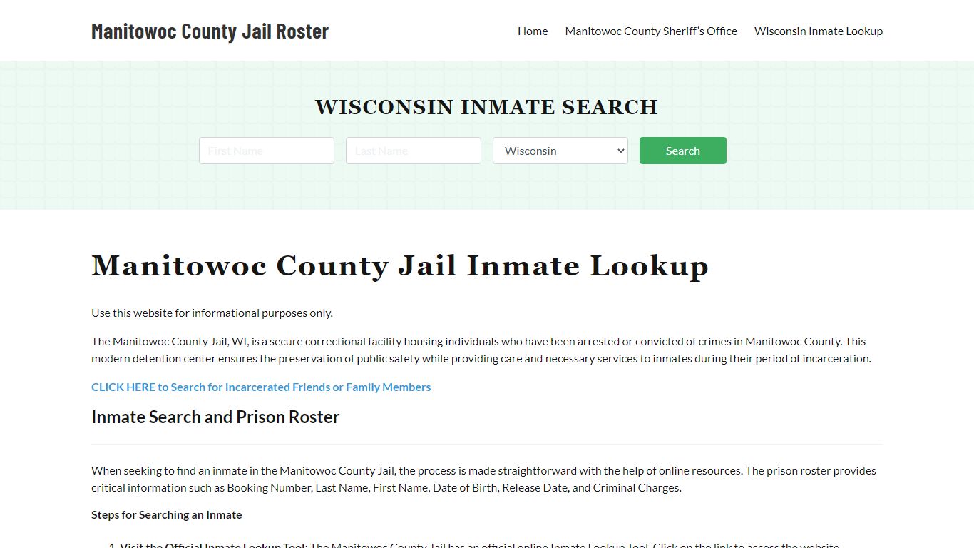 Manitowoc County Jail Roster Lookup, WI, Inmate Search