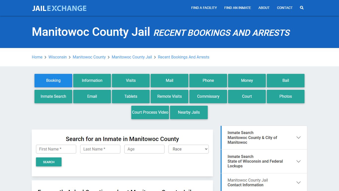 Manitowoc County Jail Recent Bookings And Arrests - Jail Exchange